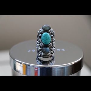 FP Turquoise Filigree statement 3 stone ring